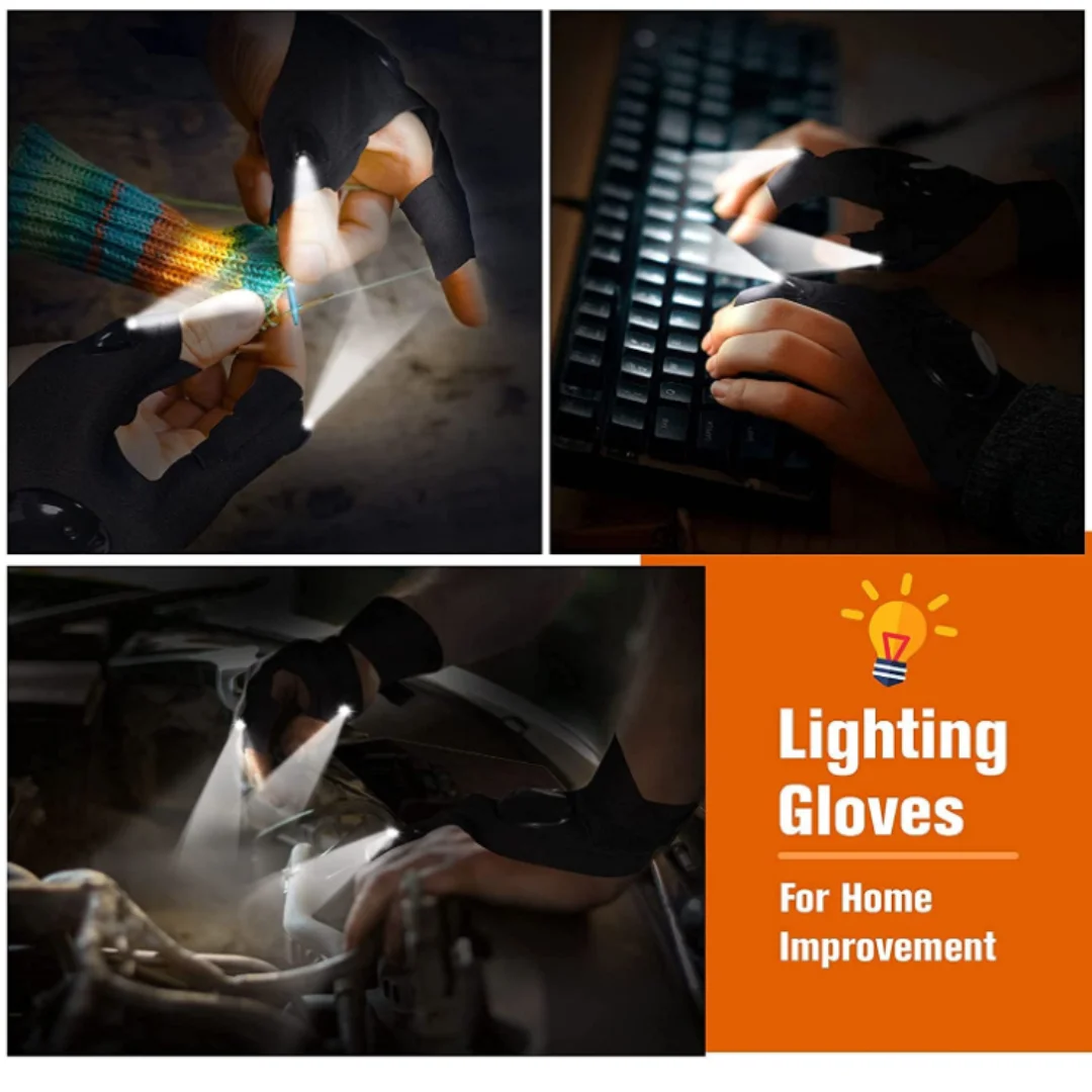 LED Flashlights Gloves for Men Gifts for Christmas Stocking Stuffers Birthday Gifts Dad Hands-Free Lights Gloves led flashlight