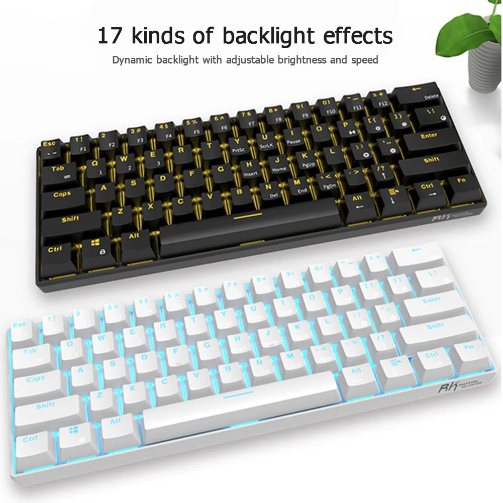 

RK61 Wireless Bluetooth Mechanical Gaming Keyboards Slim 61 Keys RGB Single LED Backlit Backlight for Android/Windows/iOS