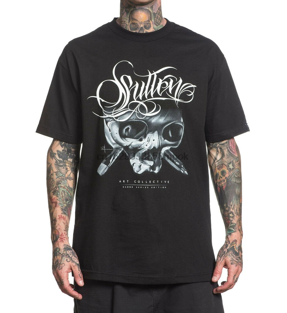 Sullen Clothing Poch Badge Skull Pen Paint Brush T-Shirt S New | Мужская одежда
