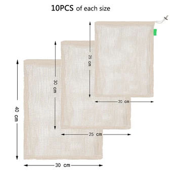 

10PC Reusable Vegetables Bag Fruits Storage Eco-friendly Zero-waste Cotton Mesh Bag Washable Vegetable Storage Bags Wholesale