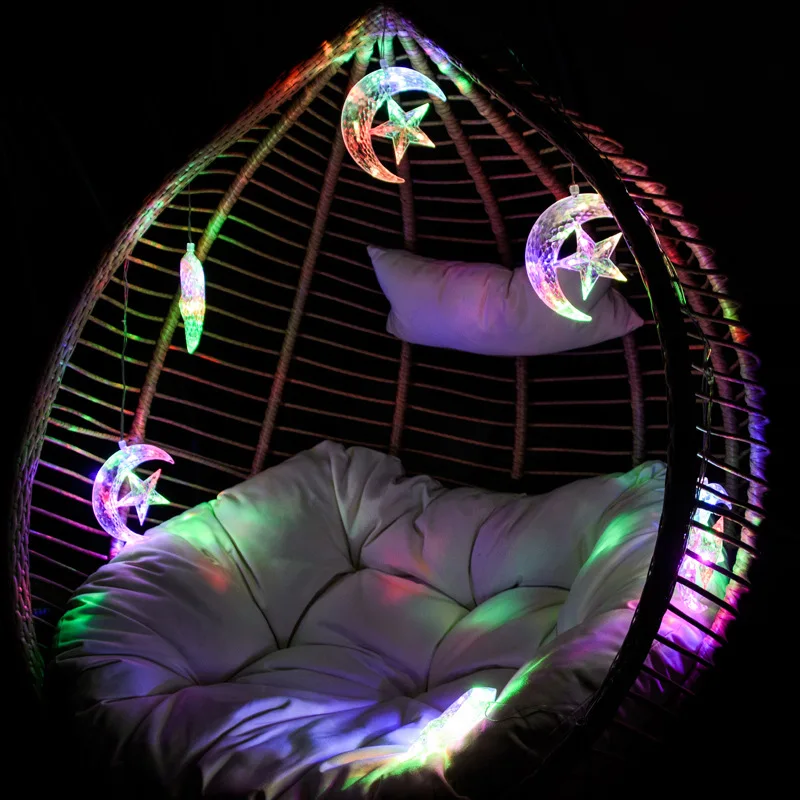 

LED Moon Star Snowflake Curtain Lights Outdoor Christmas Holiday Decorative Lights Snowflake Background Modeling Lamp Colorful L