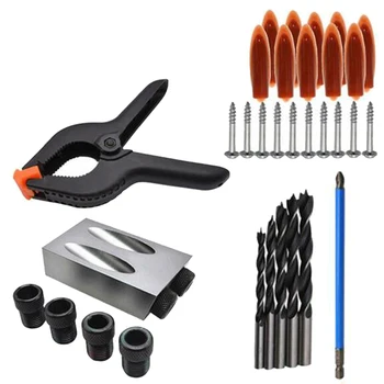 

Pocket Hole Jig Kit 15° Angle 6/8/10mm Adapter Drill Guide Woodworking Tool