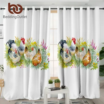 

BeddingOutlet Chicken Blackout Curtains Watercolor Rooster Curtains For Living Room Animal Flower Kids Curtain Green rideaux