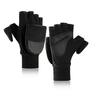 

Men Flip Cover Gloves Winter Thickened Outdoor Fingerless Touch Screen Warm Gloves For Camping Skiing Cycling Sports Thermal