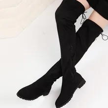 Осенние женские сапоги женские ботфорты из искусственной замши пикантная обувь на высоком каблуке женские облегающие ботфорты Botas 35-43