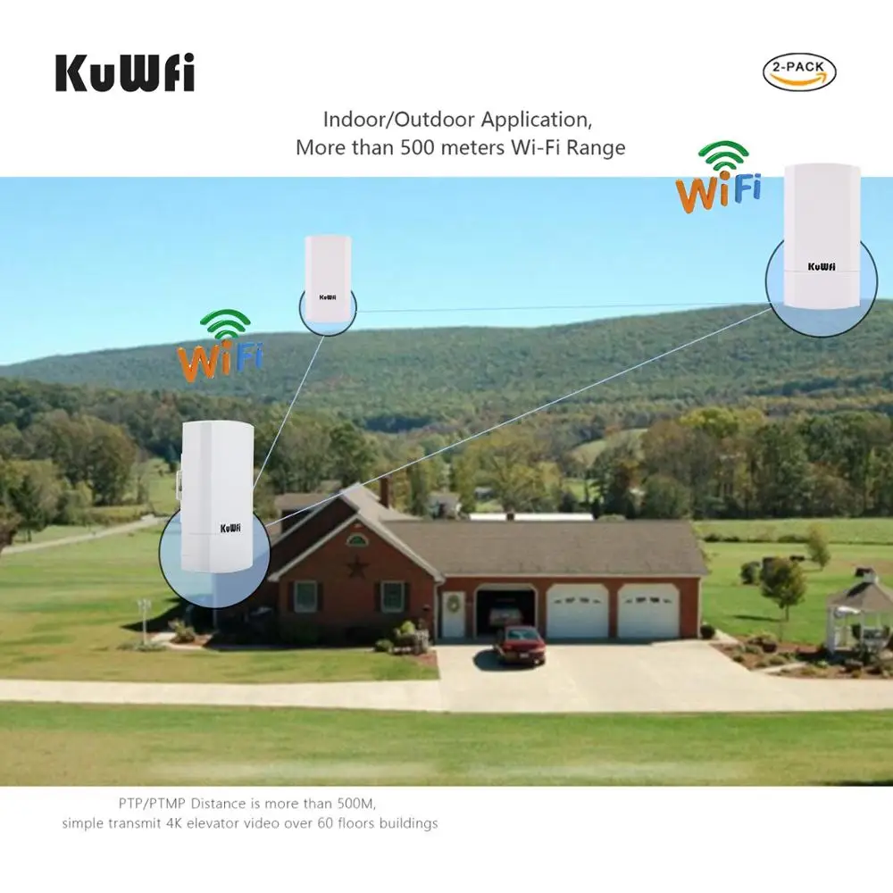 KuWFi 2 PCS 300 Мбит / с Wi Fi мост 1 км точка беспроводной открытый маршрутизатора без