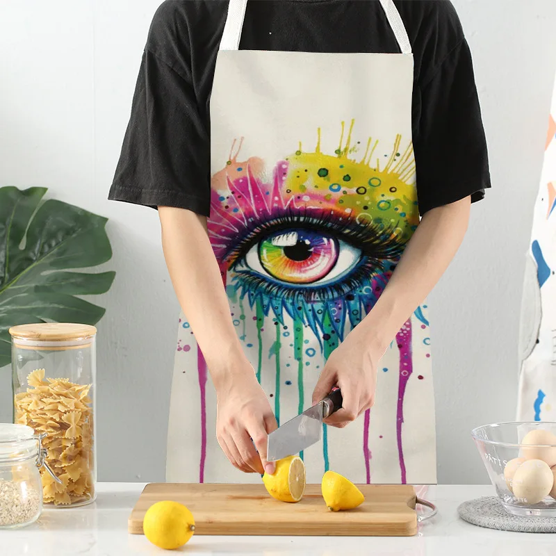 Colorful Eye Lashes Printed Kitchen Apron Kids Men Women Chef Cooking Aprons Cotton Linen Waist PVC Apron Cleaning