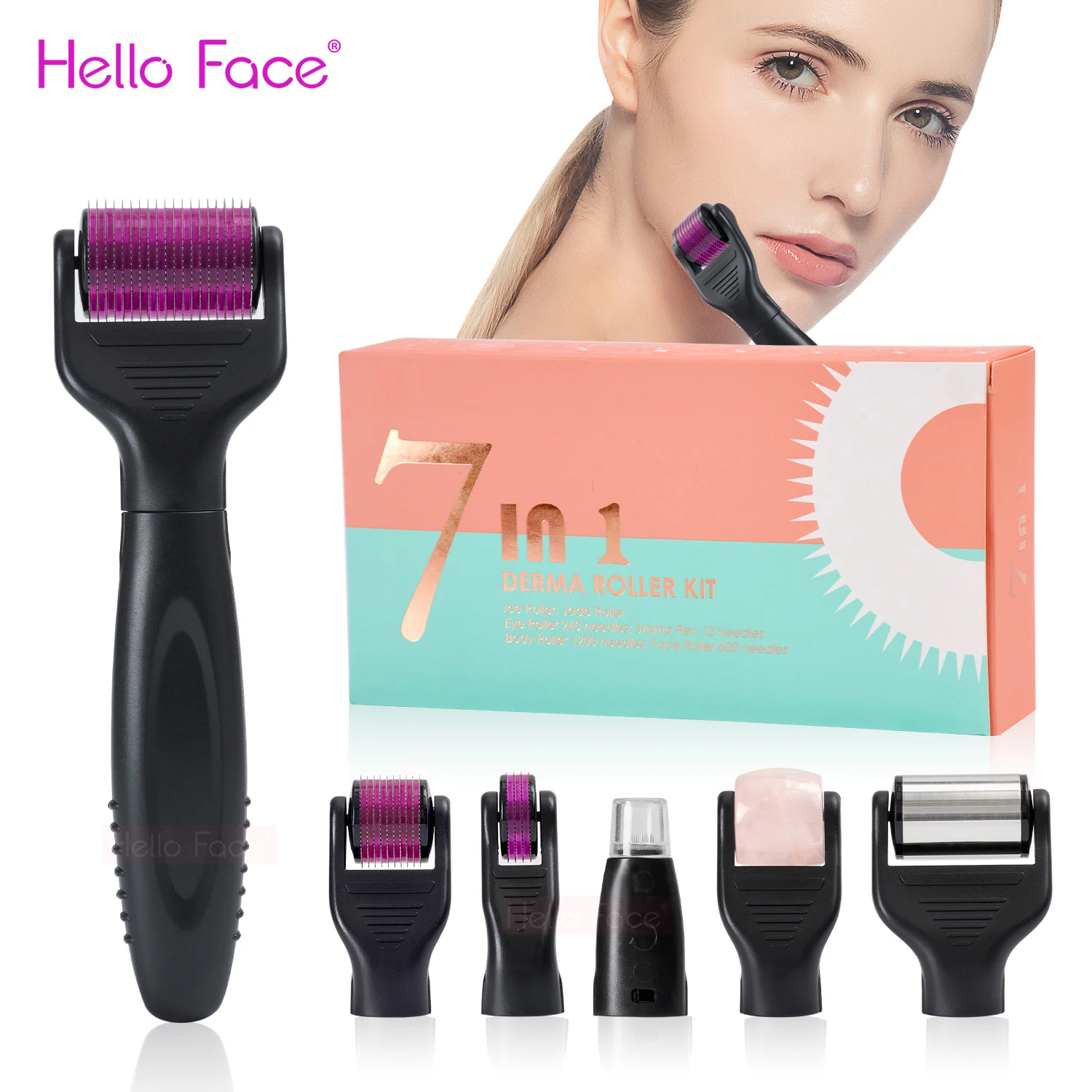 7 In 1 Drs Derma Roller Jade Barba Face Roller Derma Rolling System Microneedling Kit Cuoio Capelluto Crescita Dei Capelli Dermaroller Massaggiatore