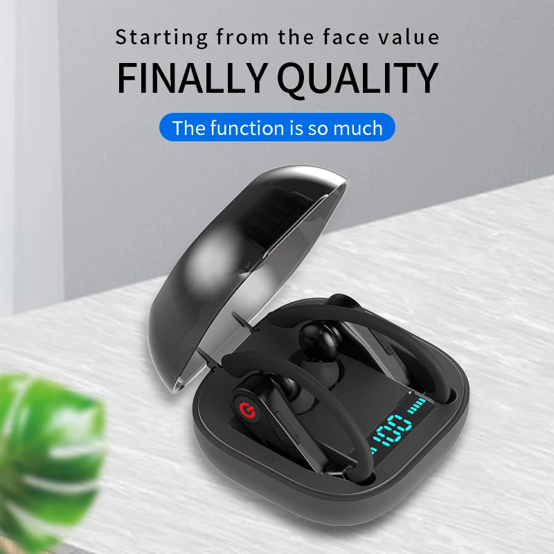 Черный HBQ PRO TWS Bluetooth 5,0 наушники стерео беспроводные ушные крючки Мини спортивная водонепроницаемая гарнитура портативный 950 мАч зарядный чехол - Цвет: Черный