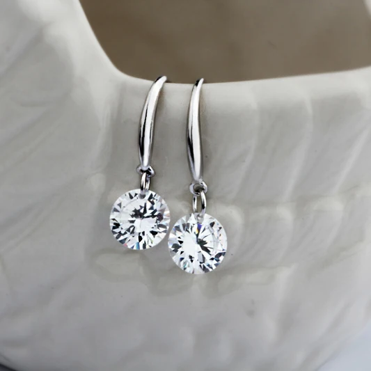 

Single Crystal Earrings Dangle Woman's Jewelry Gentlewoman Silver 925 Eardrop Elegant Fashion Simple Concise Style 24x8mm 1pair