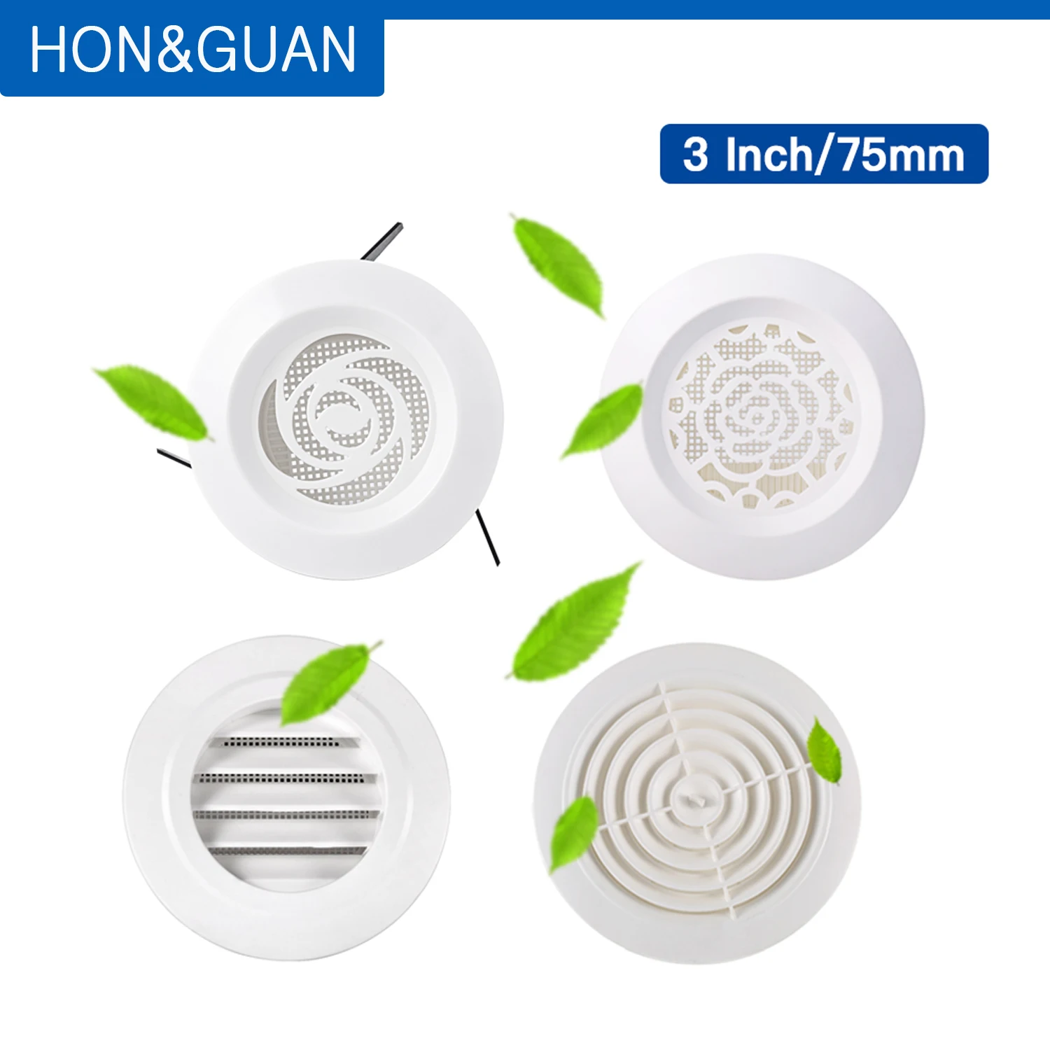 Hon&Guan 3-8" Circle ABS Air Vent Grille Cover Round Ventilation With Insect Net 