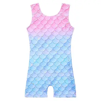 

BAOHULU 3-11 Years Kids Gymnastics Leotard Sleeveless Ballet Leotards for Girls Light Pink Blue Bodysuit for Dance Fish Scale