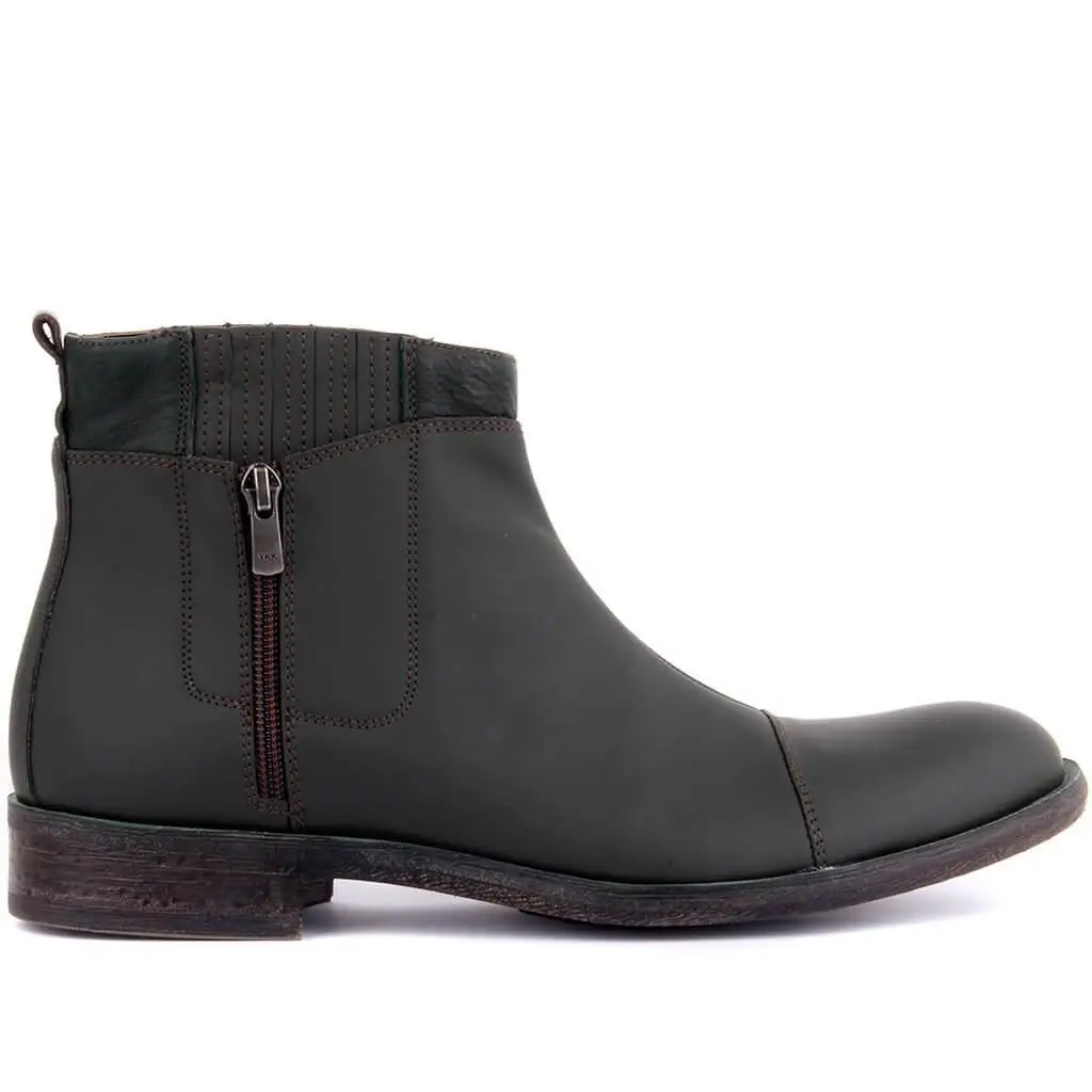 

Sail Lakers-Khaki Leather Zipper Male Boots