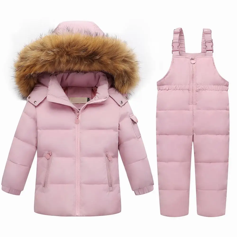 

Children Winter Down Jacket Set Parka Real Fur Baby Boys Girls Overalls Kids Down Coat Snowsuit Girls Clothes Ski Set