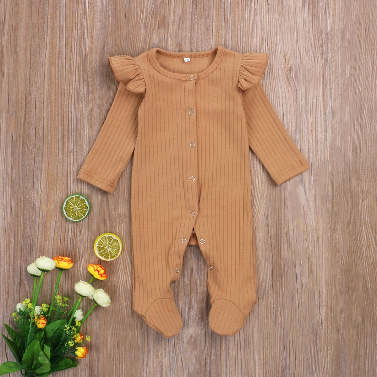 

Emmababy Newborn Baby Clothes Cute Long Sleeve Solid Color Knitted Cotton Footed Romper Jumpsuit Baby Pajamas Unisex
