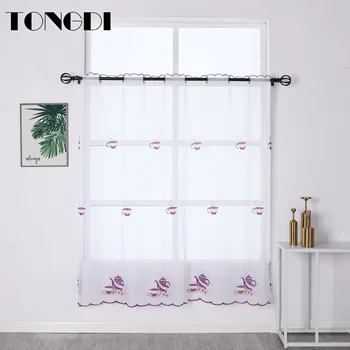 

TONGDI Kitchen Curtain Valance Sheer Tiers Pastoral Fruit Cafe Tulle Beautiful Embroidery For Window Of Kitchen Dining Room