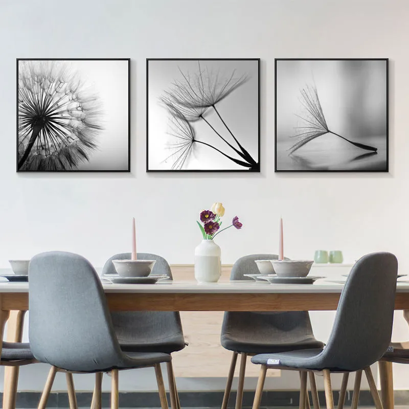 

Dandelion Flower Nordic Canvas Painting Print Wall Art Home Decor Poster Minimalist Picture Black and White Painting for Bedroom