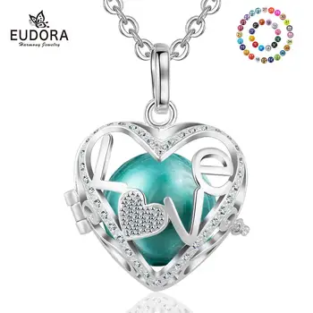 

Eudora 20mm Harmony Ball Baby Chime Ball Pendant Heart Love Hollow out Cage locket Necklace Pregnant Maternity Jewelry K120N20