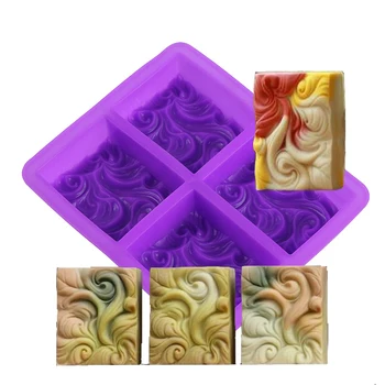 

PRZY PR377 Wave Soap Mold Silicone Rectangular 4 Cavities Soap Molds for Soap Making Abstract Pattern Silicone Soap Mold Moulds