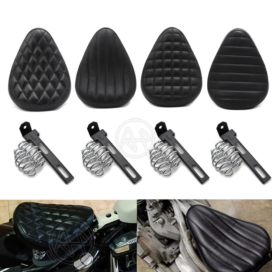 

1pcs Motorcycle Roll Leather Solo Seat & 3" Spring + Saddle Bracket Black For Harley Davidson Sportster 883 XL Chopper Bobber