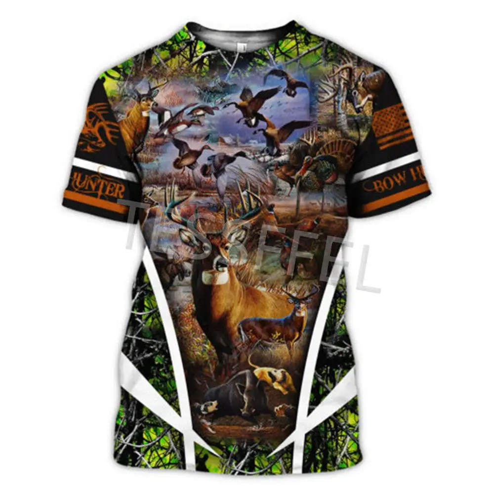 

Tessffel Animal Deer Hunting Forest Hunter 3D Printed Camouflage Summer Har ajuku Short Sleeve Casual Top Unisex T-shirt T9