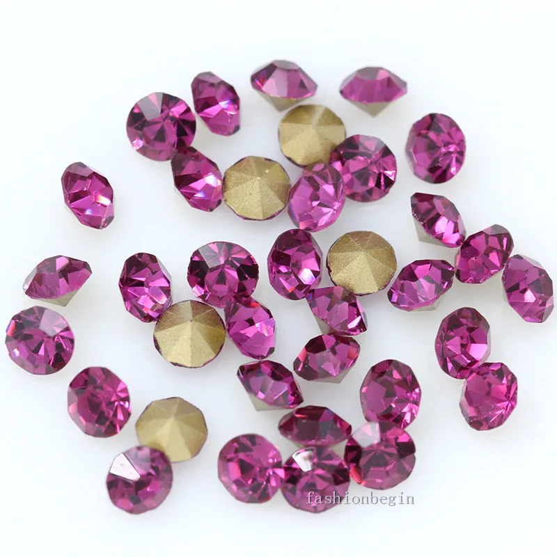 fuchsia 144/1440p ss2 круглые цветные стразы с заостренным фольгированным дном, стеклянные стразы для украшения ногтей - Цвет: fuchsia