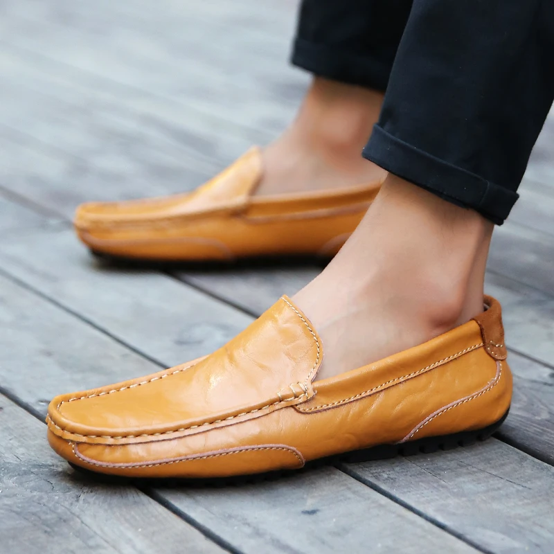 Leather Mens Loafers Fashion Moccasins Soft tenis masculino adulto Flats Breathable Slip On Men's Boat Shoes men Chaussure | Обувь