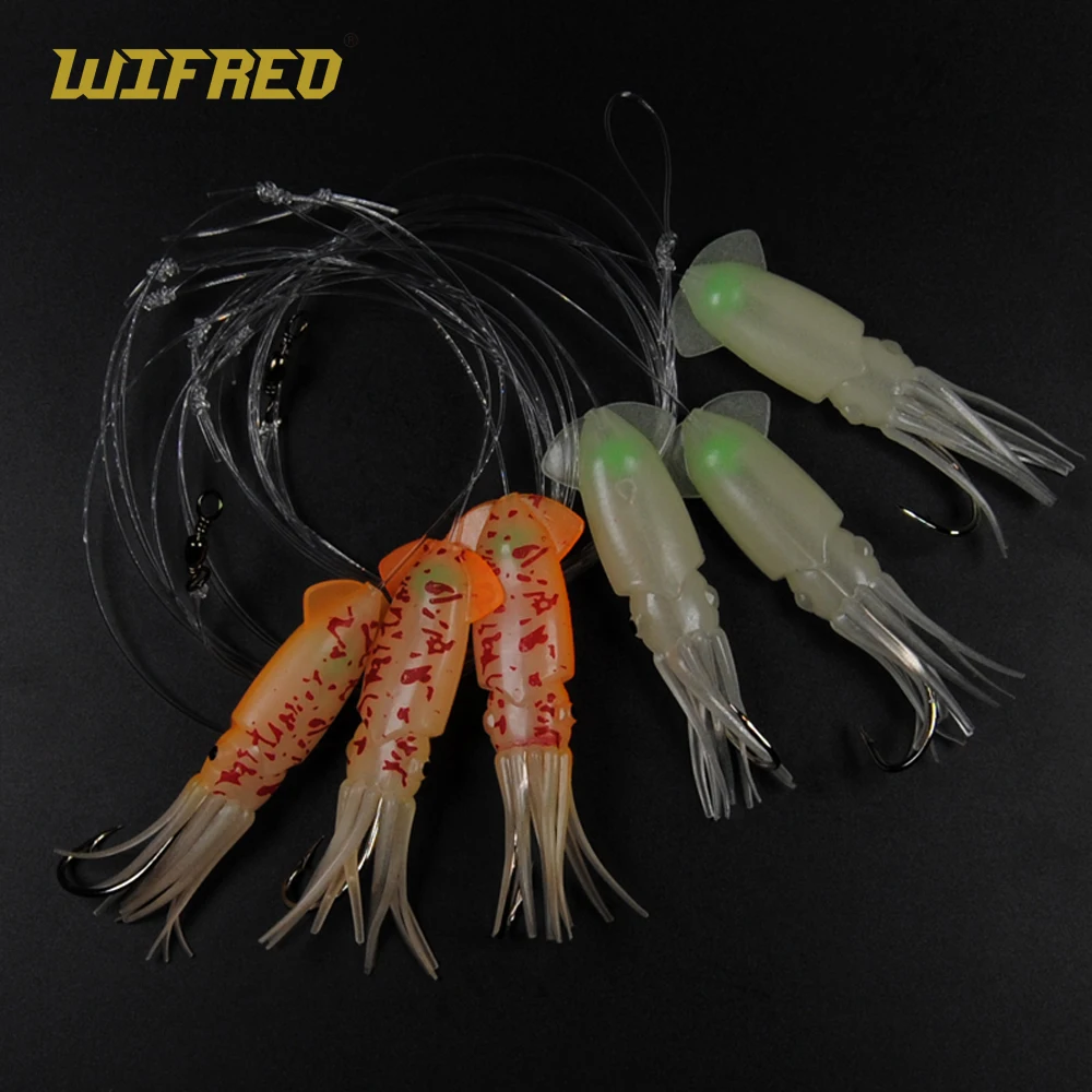 5 упаковок 3X3/0 крюк мягкий кальмар Rig Осьминог установки светятся в темноте