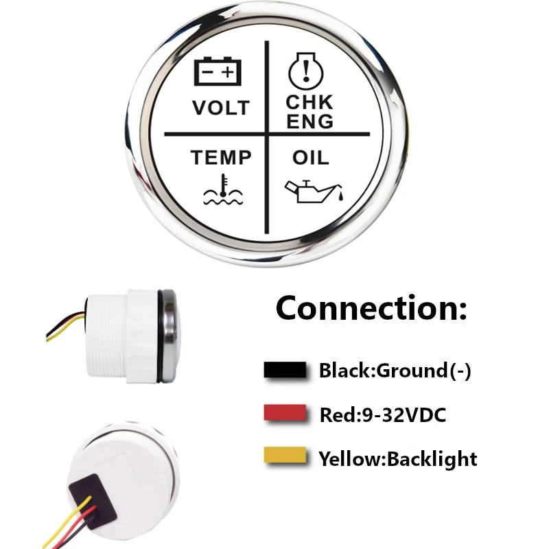 

Car Multi function Gauge 9~32V Volt Oil Water Temp Check Engine Meter 4 in 1 LED Alarm Indicator For Marine Boat With Backlight