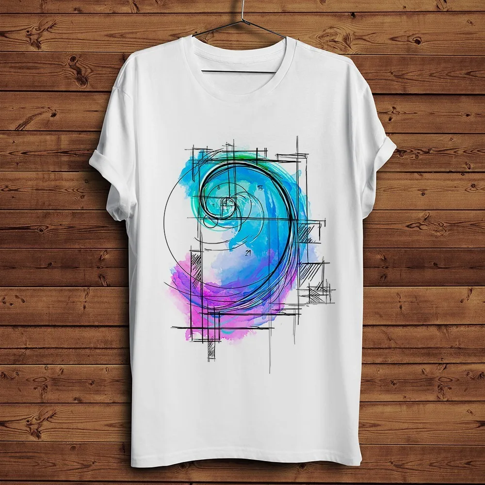 Акварельная Fibonacci смешная математическая футболка Мужская лето 2019 новинка белая