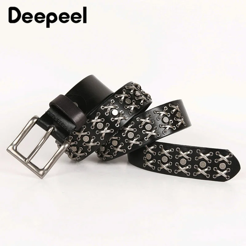Deepeel 1 шт., 3,8*105-120 см, первый слой, Воловья кожа, сплав, пряжка для женщин, Harajuku, заклепки, украшение, джинсы, Панк ремни, YB330