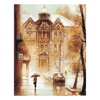 

Paint For Adults and Kids DIY Oil Painting Kits Pre-Printed Canvas Rain Street