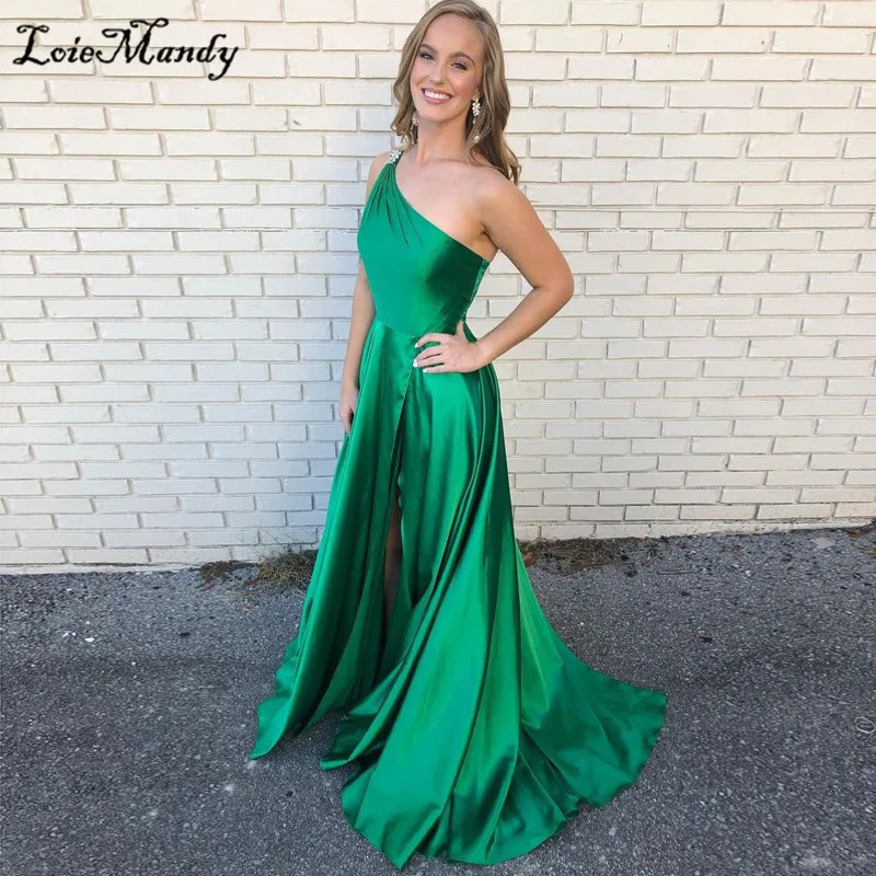 

One Shoulder Green Prom Dresses Long 2021 Glitter Beading Split Evening Party Gowns For Women Backless Robe de soirée de mariage