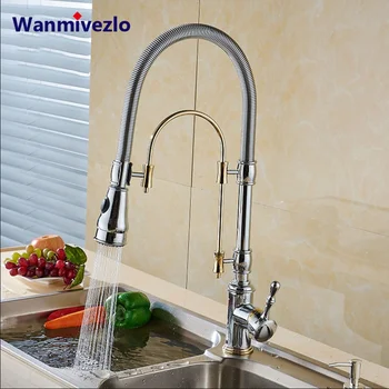 

New Copper Retractable Kitchen Spring Faucet Pulling Hot And Cold Faucet Sink Faucet