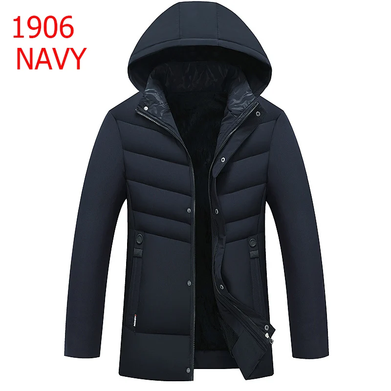 New Winter Jacket Men-30 Degree Thicken Warm Men Parkas Hooded Fleece Man's Jackets Outwear Cotton Coat Parka Jaqueta Masculina - Цвет: 1906-Navy