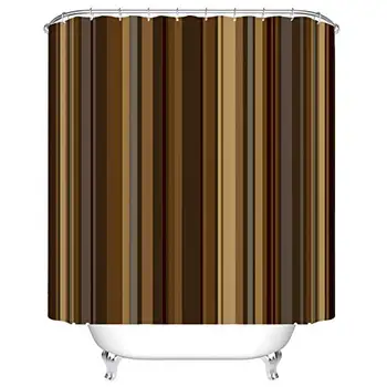 

Shower Curtain Set, Retro Style Vertical Stripped Background in Shades of Brown, Bathtub Decorative Bath Curtain, Bathroom Cover
