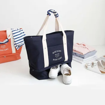 

Logo Korean-style Travel Bag Foldable Printed Women's Shoulder Hand Canvas Storage Bag Travel Bag