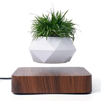 

Rotating Flower Pot Magnetic Floating Potted Plant Home Desktop Decoration Suspension Wood Grain Plant Flower Pot