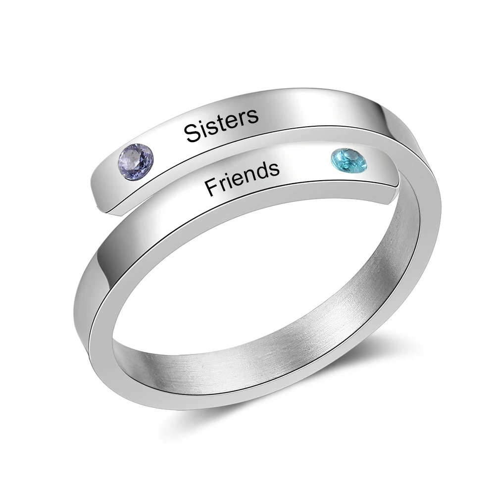 Fashion Personalized Ring Stainless Steel Jewelry Customized 2 Names Birthstones Charm Engagement Rings Promised Gift for Women | Украшения