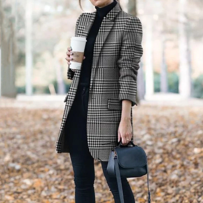lower price  Jackets Women Plus Size Plaid Print Spring Autumn Cardigan Office Lady Clothes Outwear 2019 Vintage