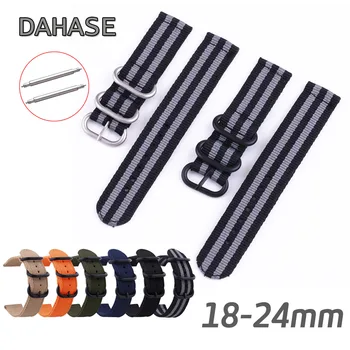 

18mm 20mm 22mm 24mm Nylon Watch Strap for Samsung Gear Amazfit MOTO Universal Replacement Belt w Pins Watch Band Accessories