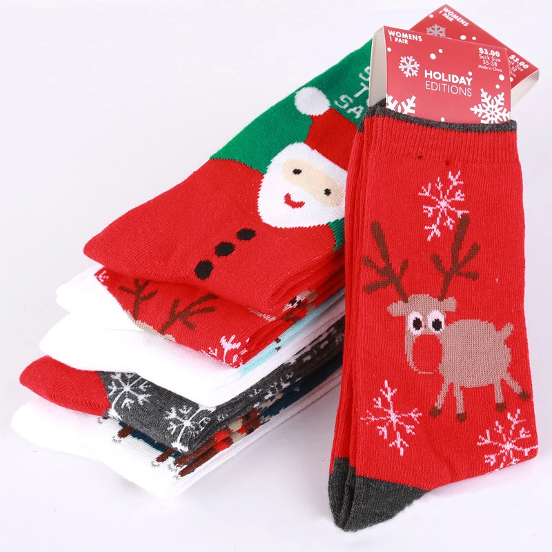 Johnature, рождественские подарки, женские носки, зимние, новые, с рисунком лося, снежинки, 5 пар/лот, японские, 15 цветов, теплые, шерстяные носки