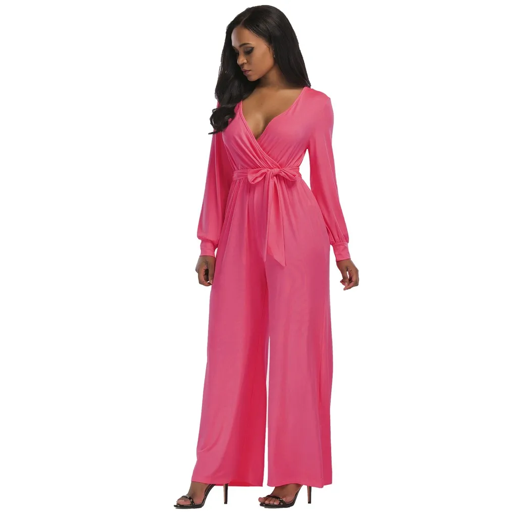 jumpsuit women Deep V Tunic Wide-legged jumpsuit rompers Straight Type Loose Stretch Jumpsuits rompers women winter#XB20