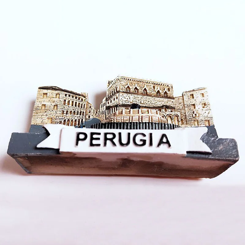 3D Resin Fridge Magnet Perugia Municipal square Fountain Italy Tourist Souvenir 