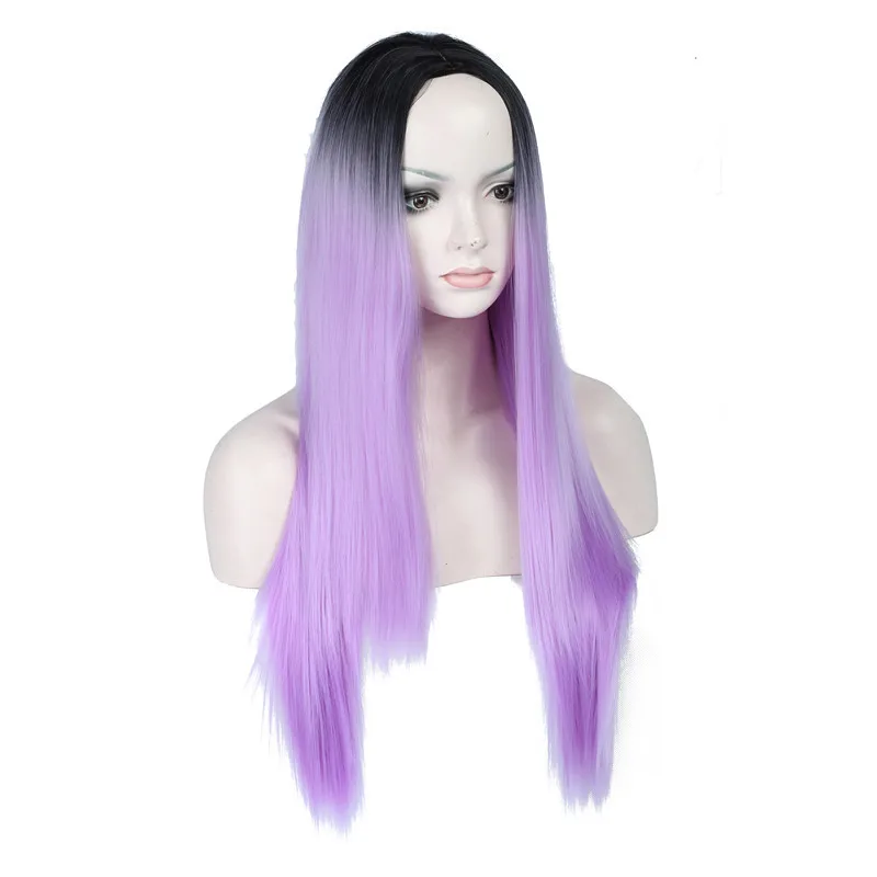 

Synthetic Purple Wigs for women -Straight Right Side Parting NONE Lace Heat Resistant Replacement Wig Full Machine Made 24 inch
