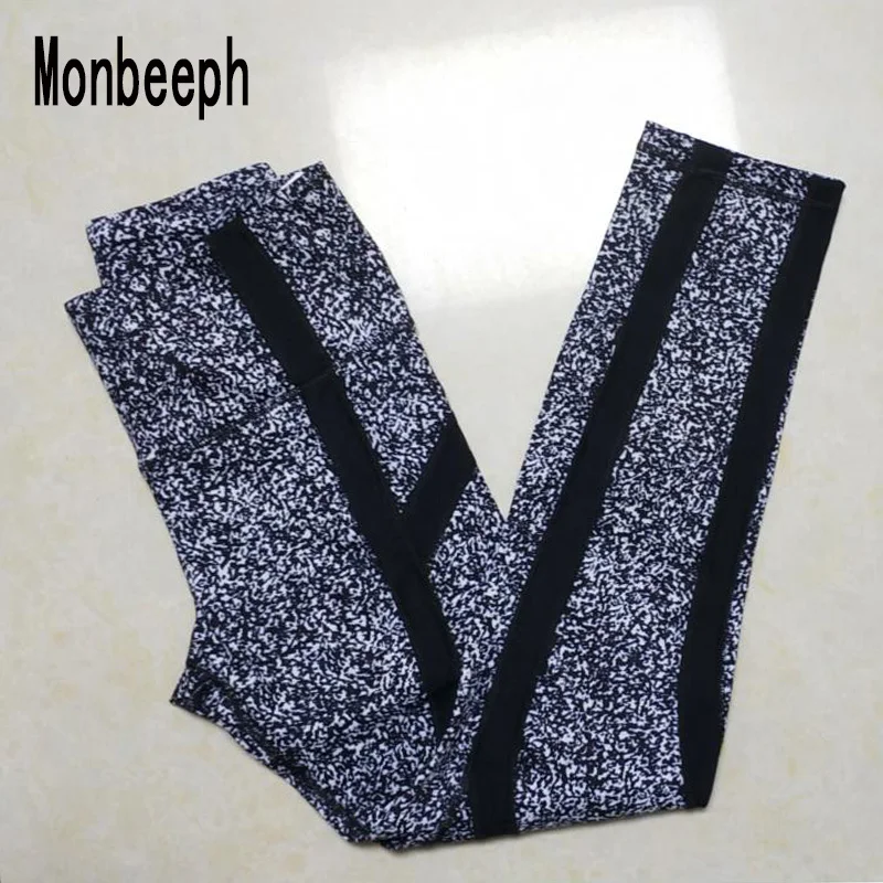 Monbeeph 2019 Новое поступление, черные леггинсы с принтом, женские брюки-карандаш в полоску
