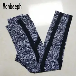 Monbeeph 2019 Новое поступление, черные леггинсы с принтом, женские брюки-карандаш в полоску