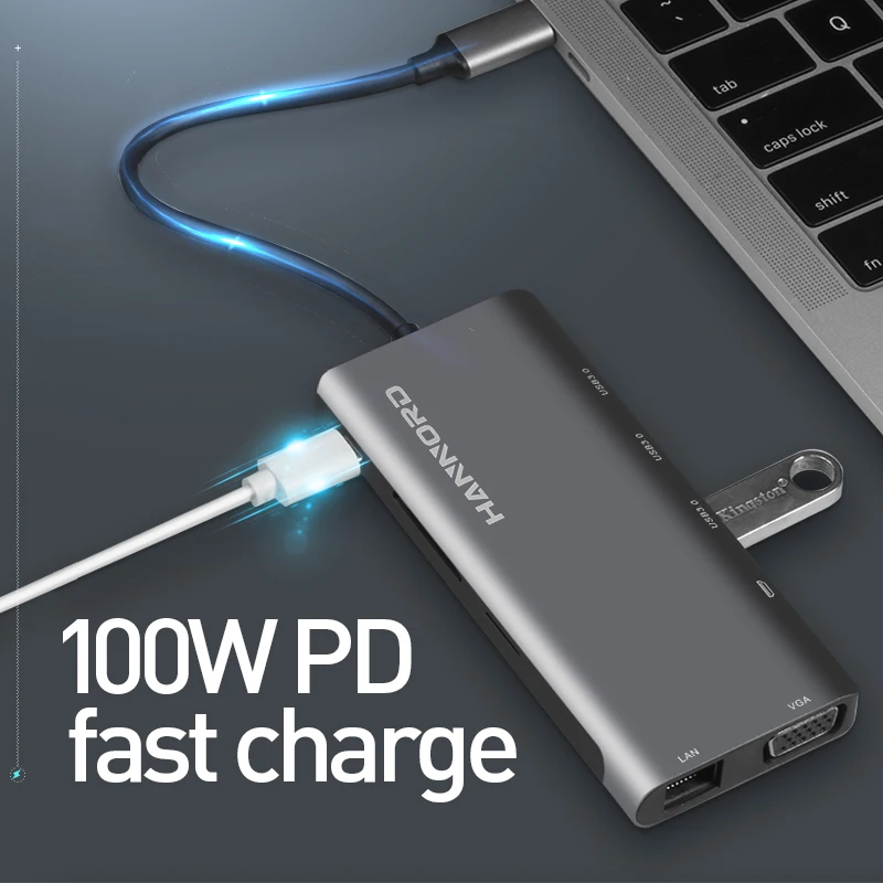 Hannord usb-хаб type C-USB 3,0 HDMI адаптер док-станция VGA RJ45 для MacBook Pro USB-C type C 3,1 Разветвитель USB C концентратор