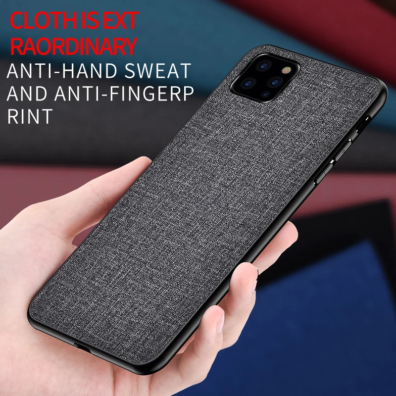 

Luxury fabric Cloth Texture Case For iPhone 11 Pro Max i11 Linen Canvas TPU Silicone soft Anti-knock Full protective Cover Capa