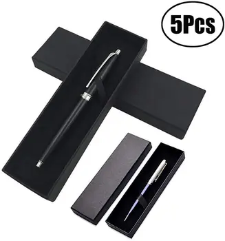 

Lvcky 5Pcs Classic Black Jewelry Ballpoint Pen Gift Box with Cushion Pencil Boxes Empty Case Bulk Collection Set